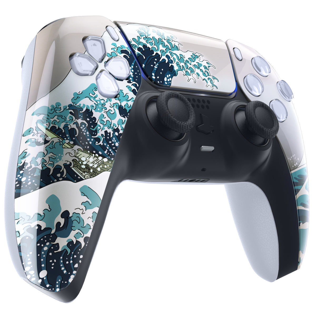 eXtremeRate Replacement Front Housing Shell with Touchpad Compatible with PS5 Controller BDM-010/020/030/040/050/060 - The Great Wave