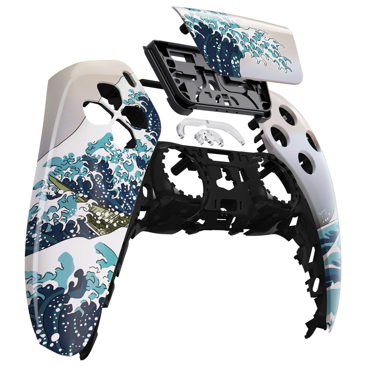 eXtremeRate Replacement Front Housing Shell with Touchpad Compatible with PS5 Controller BDM-010/020/030/040/050/060 - The Great Wave