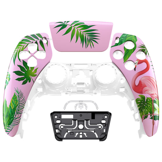 eXtremeRate Replacement Front Housing Shell with Touchpad Compatible with PS5 Controller BDM-010/020/030/040/050 - Tropical Flamingo