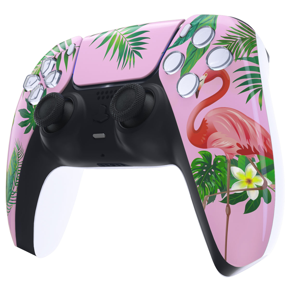 eXtremeRate Replacement Front Housing Shell with Touchpad Compatible with PS5 Controller BDM-010/020/030/040/050 - Tropical Flamingo