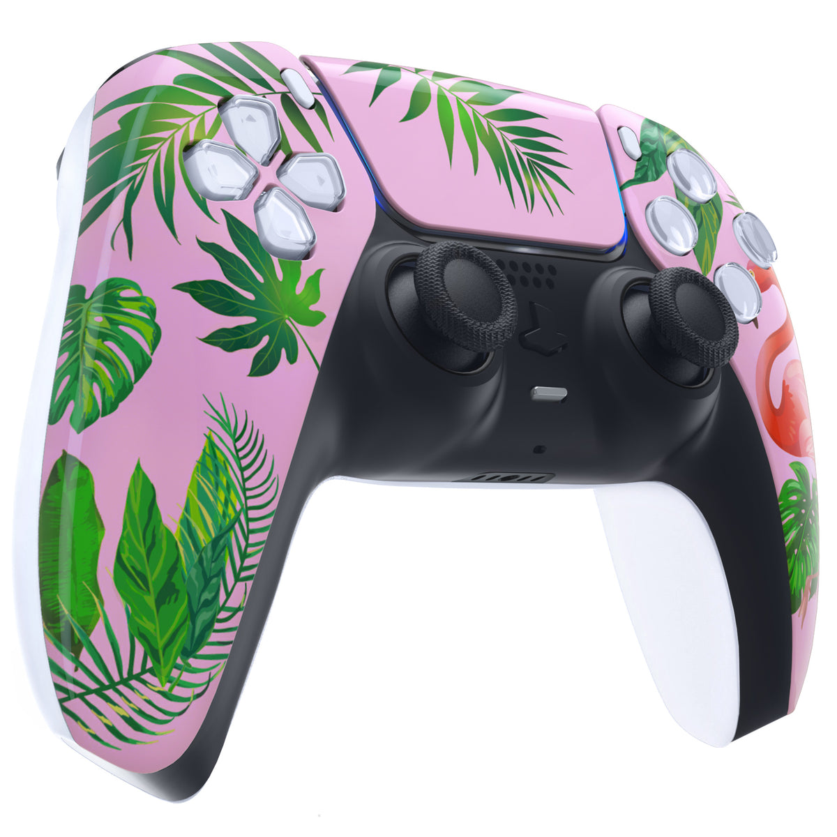 eXtremeRate Replacement Front Housing Shell with Touchpad Compatible with PS5 Controller BDM-010/020/030/040/050 - Tropical Flamingo