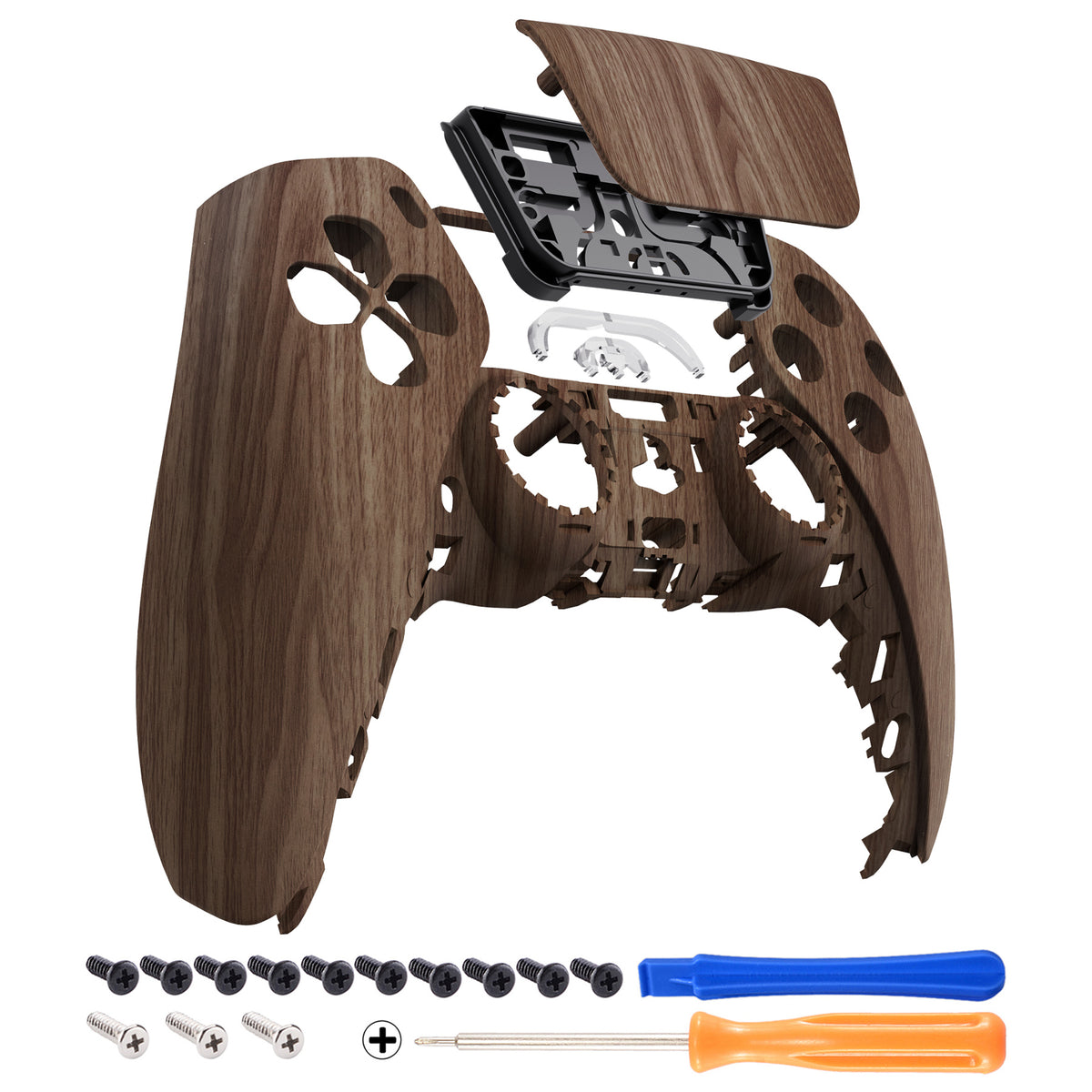 eXtremeRate Replacement Front Housing Shell with Touchpad Compatible with PS5 Controller BDM-010/020/030/040/050/060 - Wood Grain