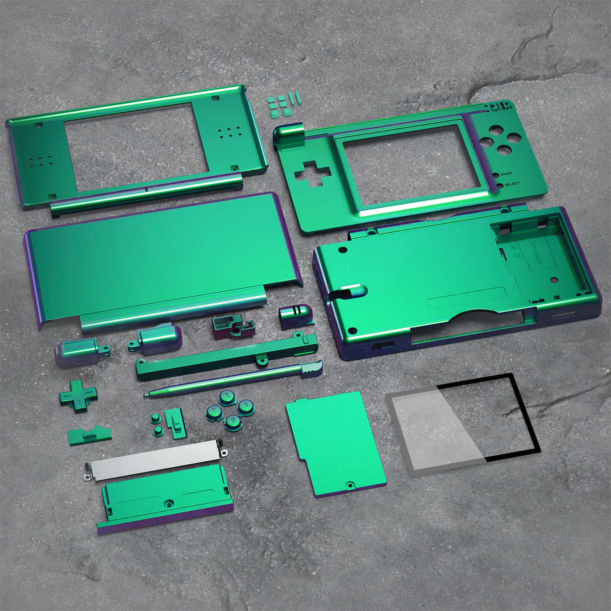 eXtremeRate Replacement Full Housing Shell & Buttons with Screen Lens for Nintendo DS Lite NDSL - Chameleon Green Purple