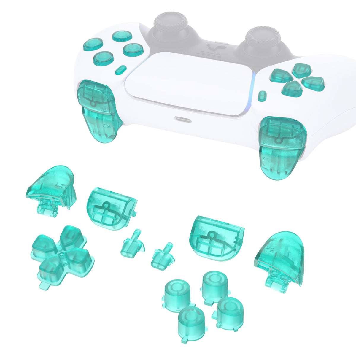 eXtremeRate Replacement Full Set Buttons Compatible with PS5 Controller BDM-010/020 - Emerald Green