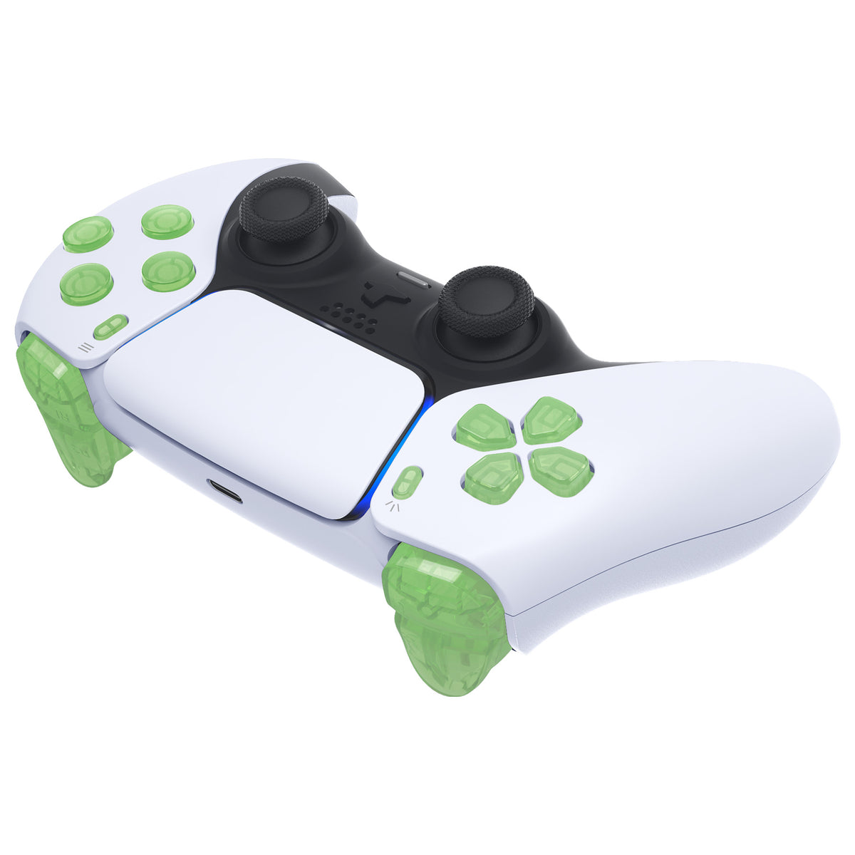 eXtremeRate Replacement Full Set Buttons Compatible with PS5 Controller BDM-030/040/050/060 - Clear Light Green