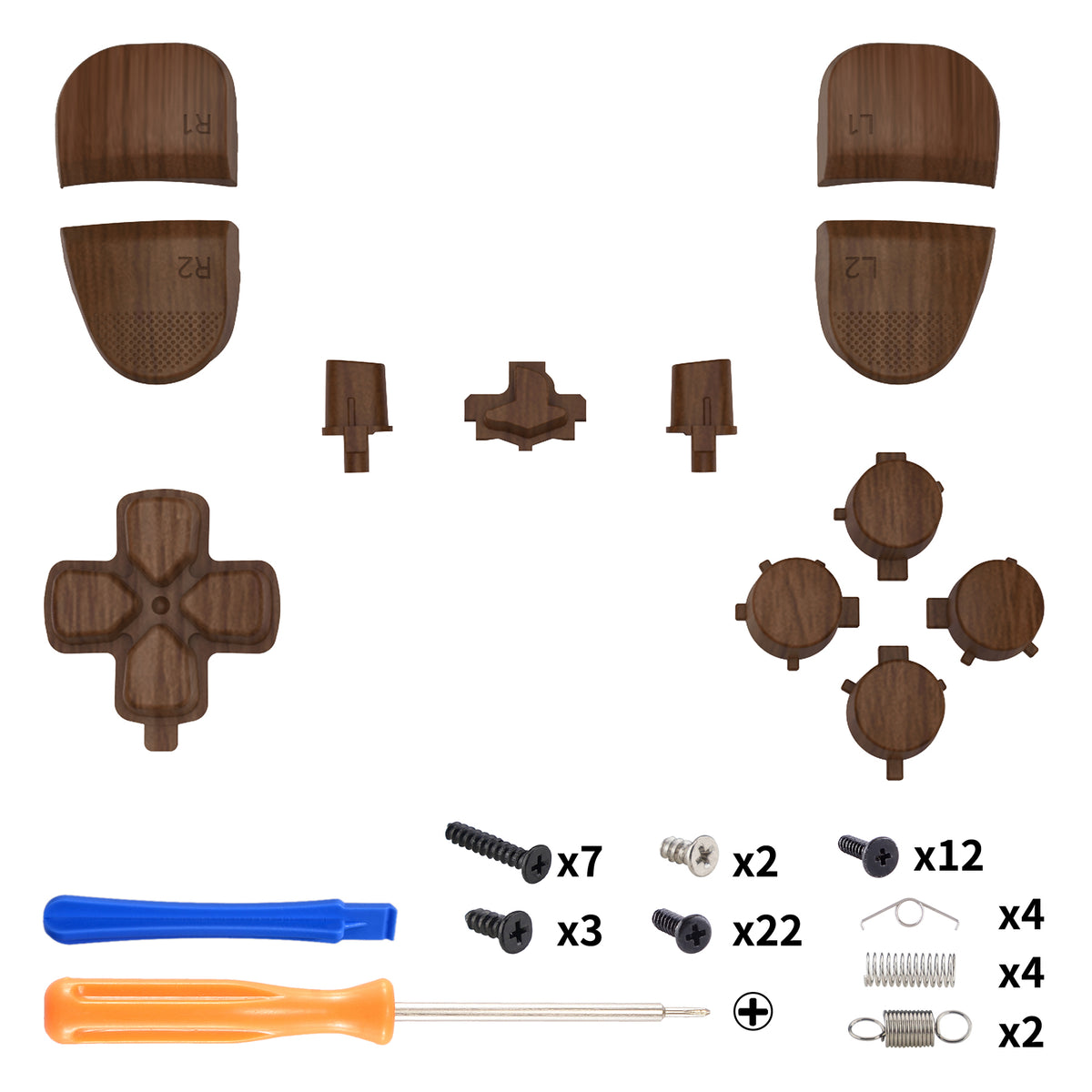 eXtremeRate Replacement Full Set Buttons Compatible with PS5 Edge Controller - Wood Grain