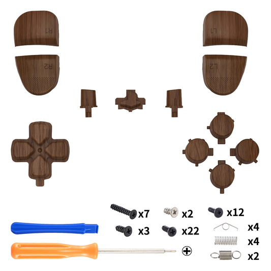 eXtremeRate Replacement Full Set Buttons Compatible with PS5 Edge Controller - Wood Grain