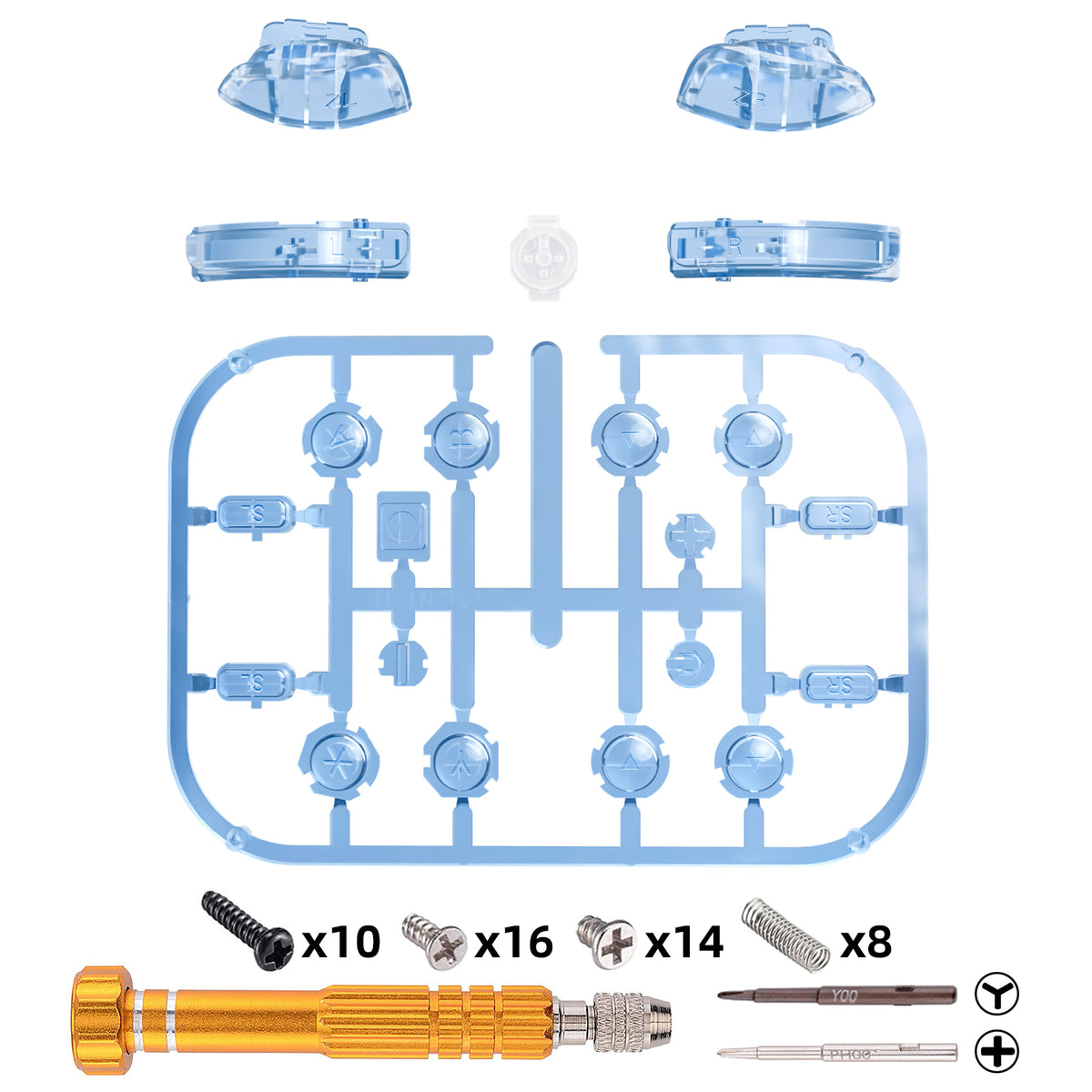 eXtremeRate Replacement Full Set Buttons for Joycon of NS Switch - Crystal Clear Light Blue