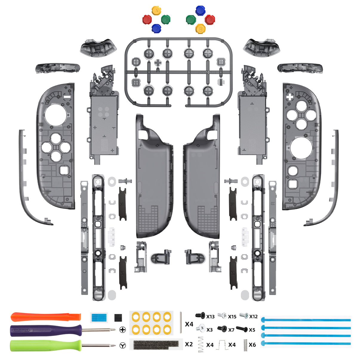 eXtremeRate DIY Replacement Full Set Shell Case with Buttons for Joycon 2 of Nintendo Switch 2 - Deluxe Version - Clear Slate Black