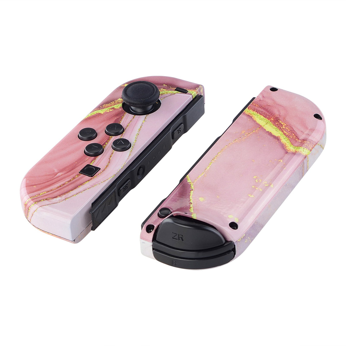 eXtremeRate Replacement Full Set Shell Case with Buttons for Joycon of NS Switch - Cosmic Pink Gold Marble Effect
