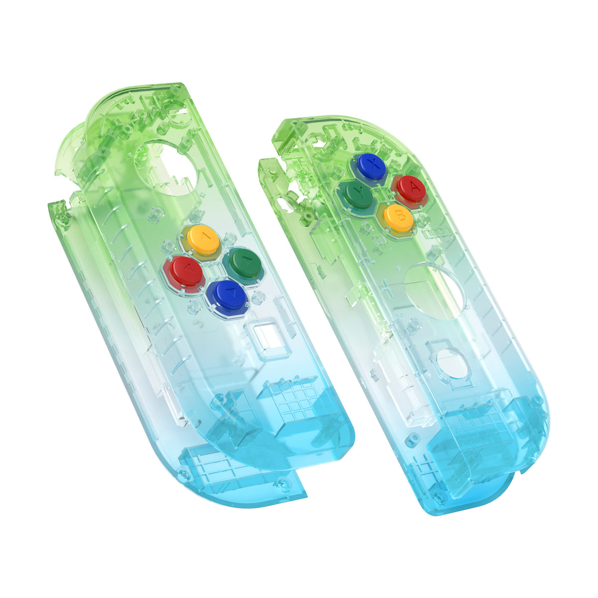 eXtremeRate Replacement Full Set Shell Case with Buttons for Joycon of NS Switch - Gradient Translucent Green Blue