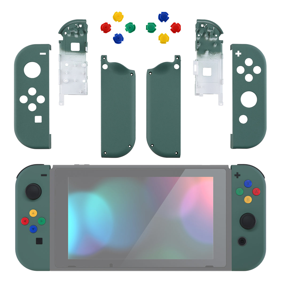 eXtremeRate Replacement Full Set Shell Case with Buttons for Joycon of NS Switch - Pine Green