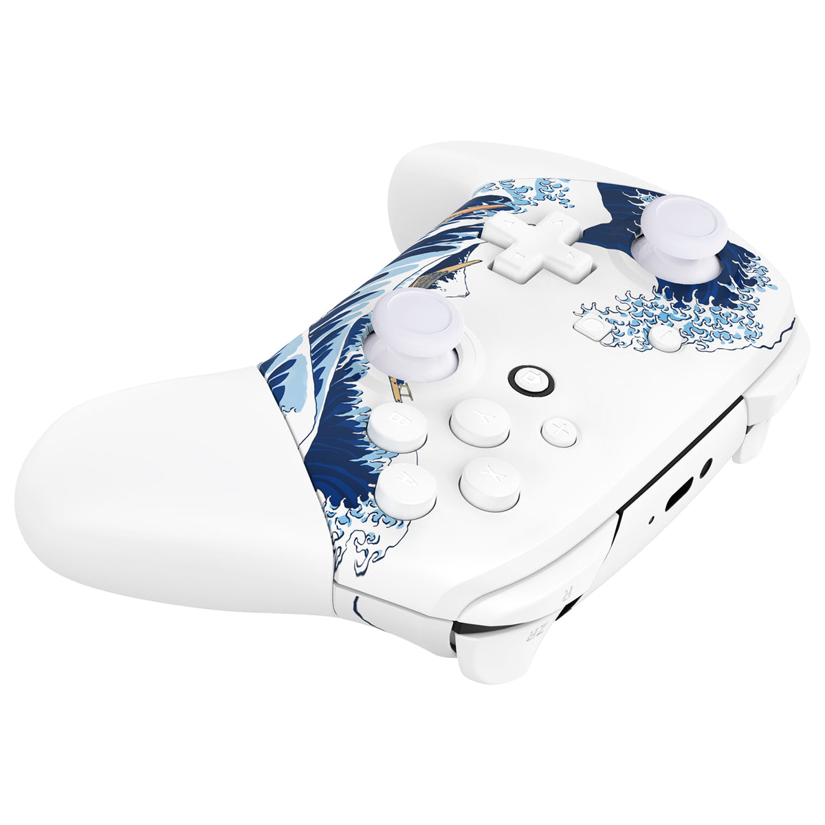 eXtremeRate Replacement Full Set Shell Faceplate Backplate Handles with Button Kit for Nintendo Switch Pro - The Great Wave Off Kanagawa