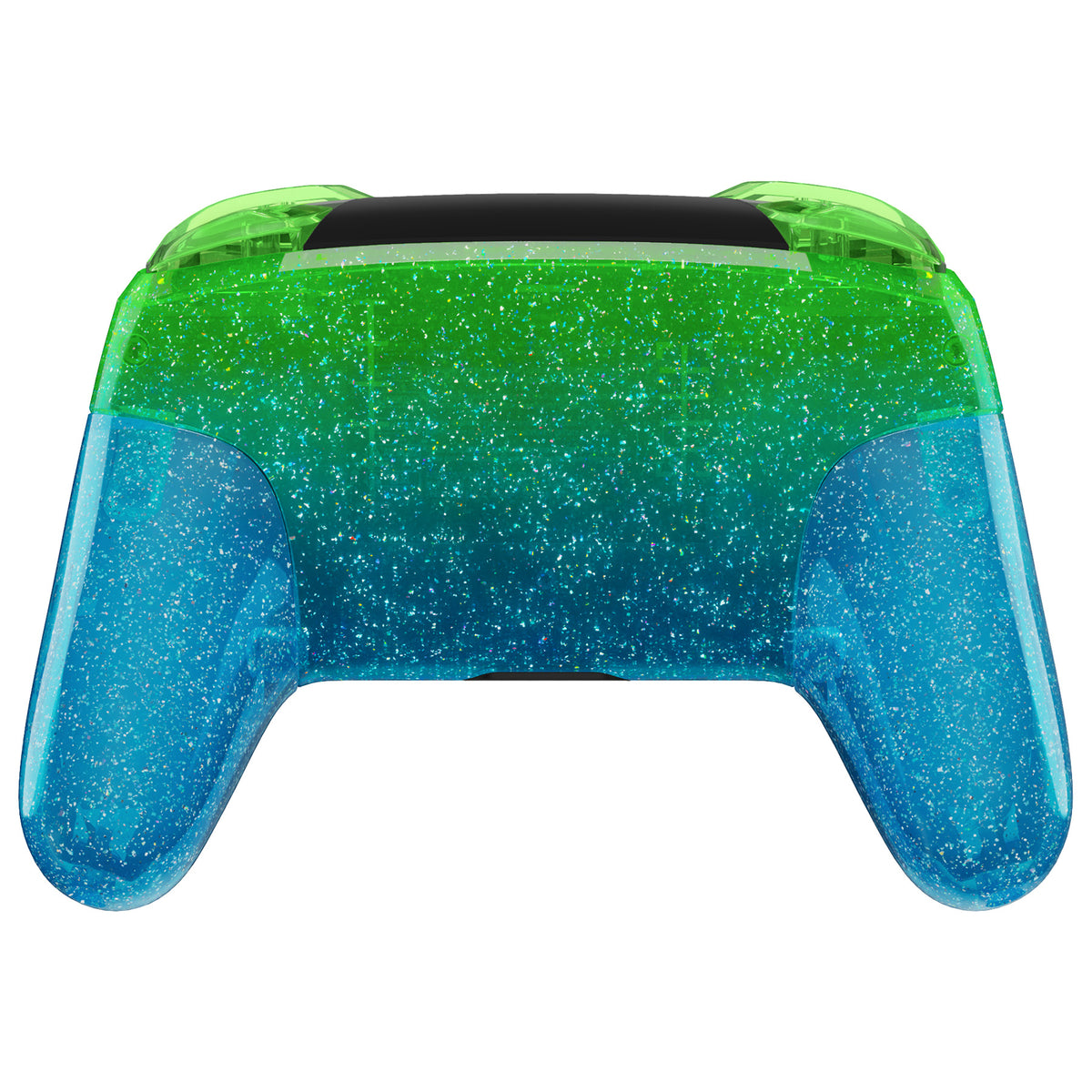 eXtremeRate Replacement Full Set Shell Faceplate Backplate Handles with Button Kit for Nintendo Switch Pro - Glitter Gradient Translucent Green Blue eXtremeRate