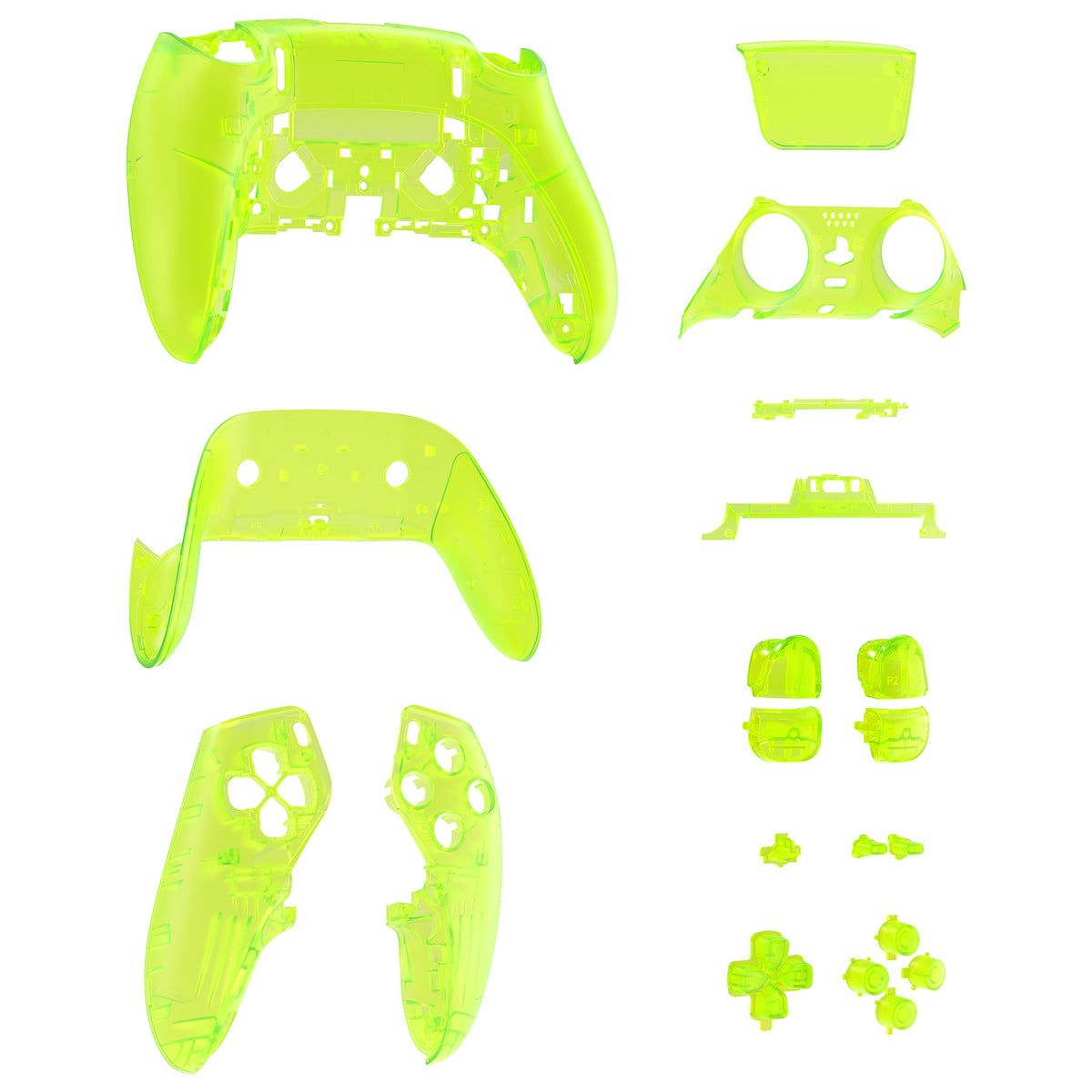 eXtremeRate Replacement Full Set Shells with Buttons Compatible with PS5 Edge Controller - Clear Lime Green
