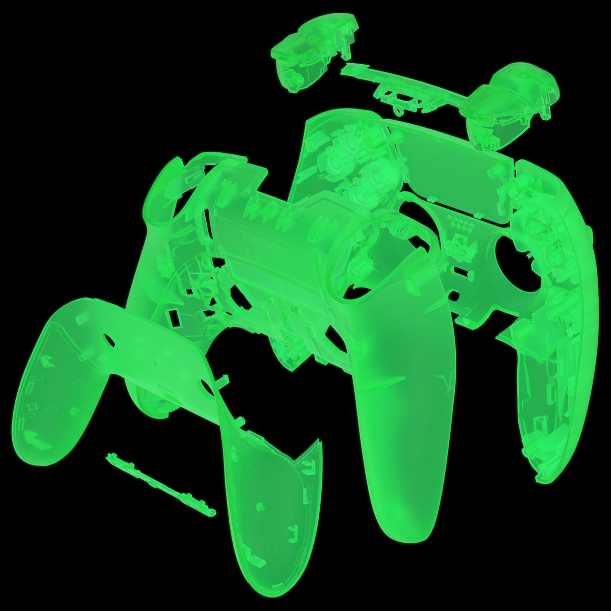 eXtremeRate Replacement Full Set Shells with Buttons Compatible with PS5 Edge Controller - Glow in Dark - Green