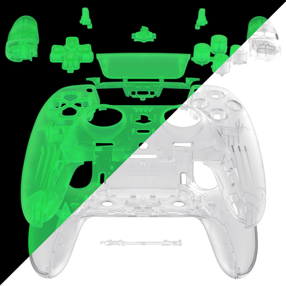 eXtremeRate Replacement Full Set Shells with Buttons Compatible with PS5 Edge Controller - Glow in Dark - Green