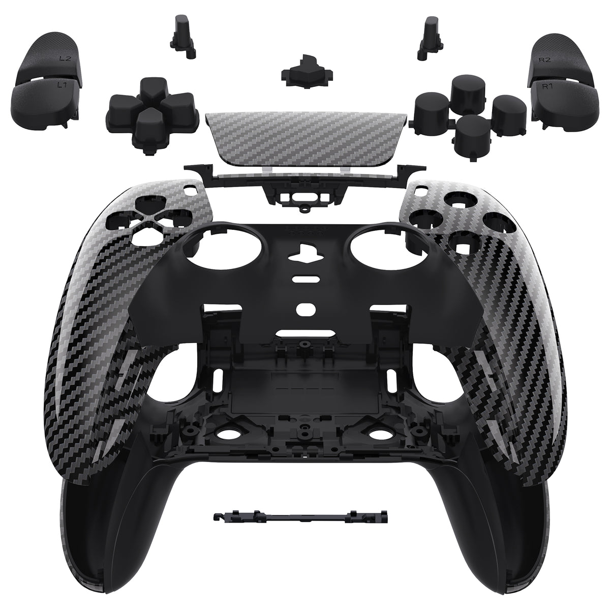 eXtremeRate Replacement Full Set Shells with Buttons Compatible with PS5 Edge Controller - Graphite Carbon Fiber