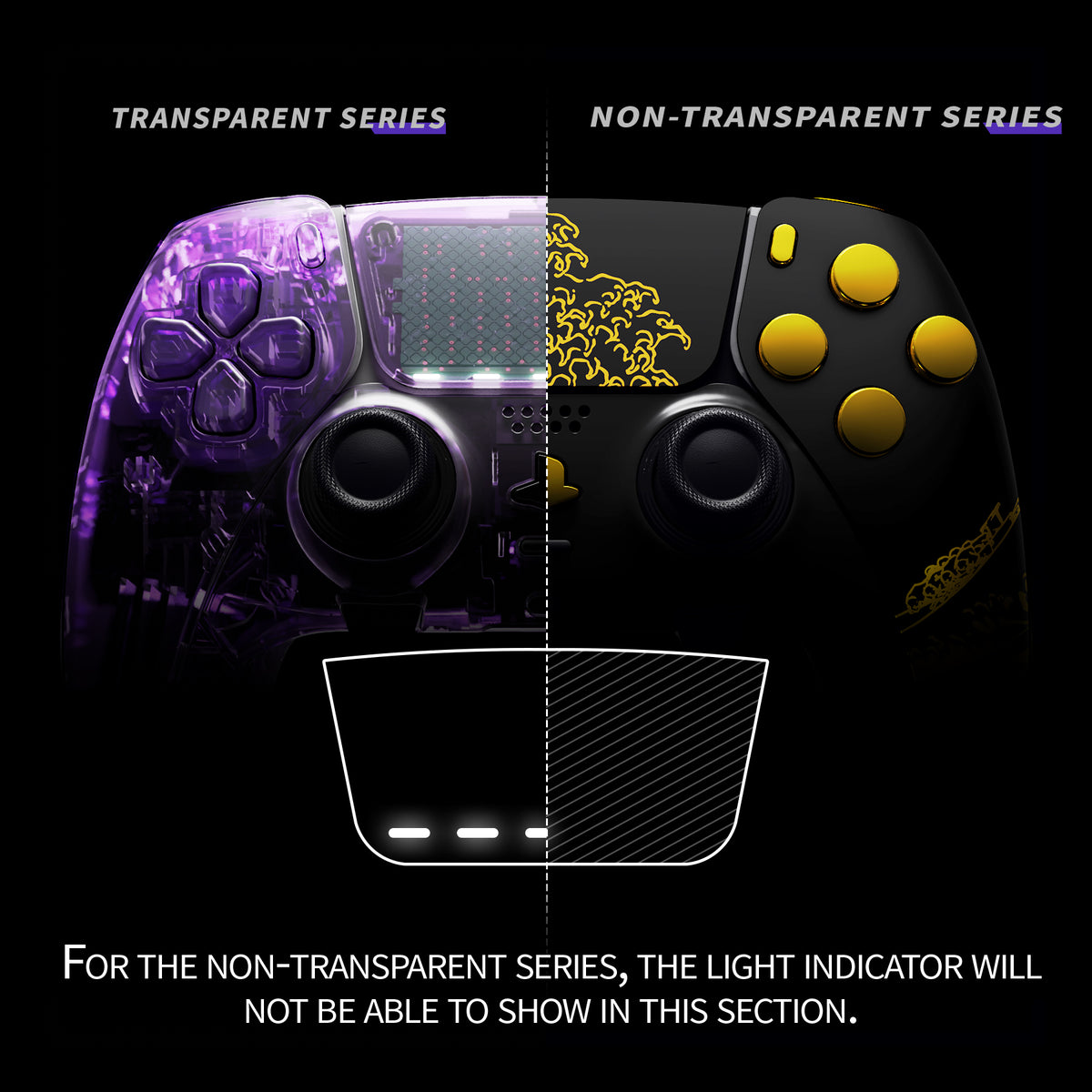 eXtremeRate Replacement Full Set Shells with Buttons Compatible with PS5 Edge Controller - The Great GOLDEN Wave Off Kanagawa - Black