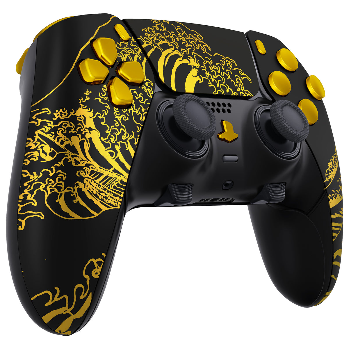 eXtremeRate Replacement Full Set Shells with Buttons Compatible with PS5 Edge Controller - The Great GOLDEN Wave Off Kanagawa - Black