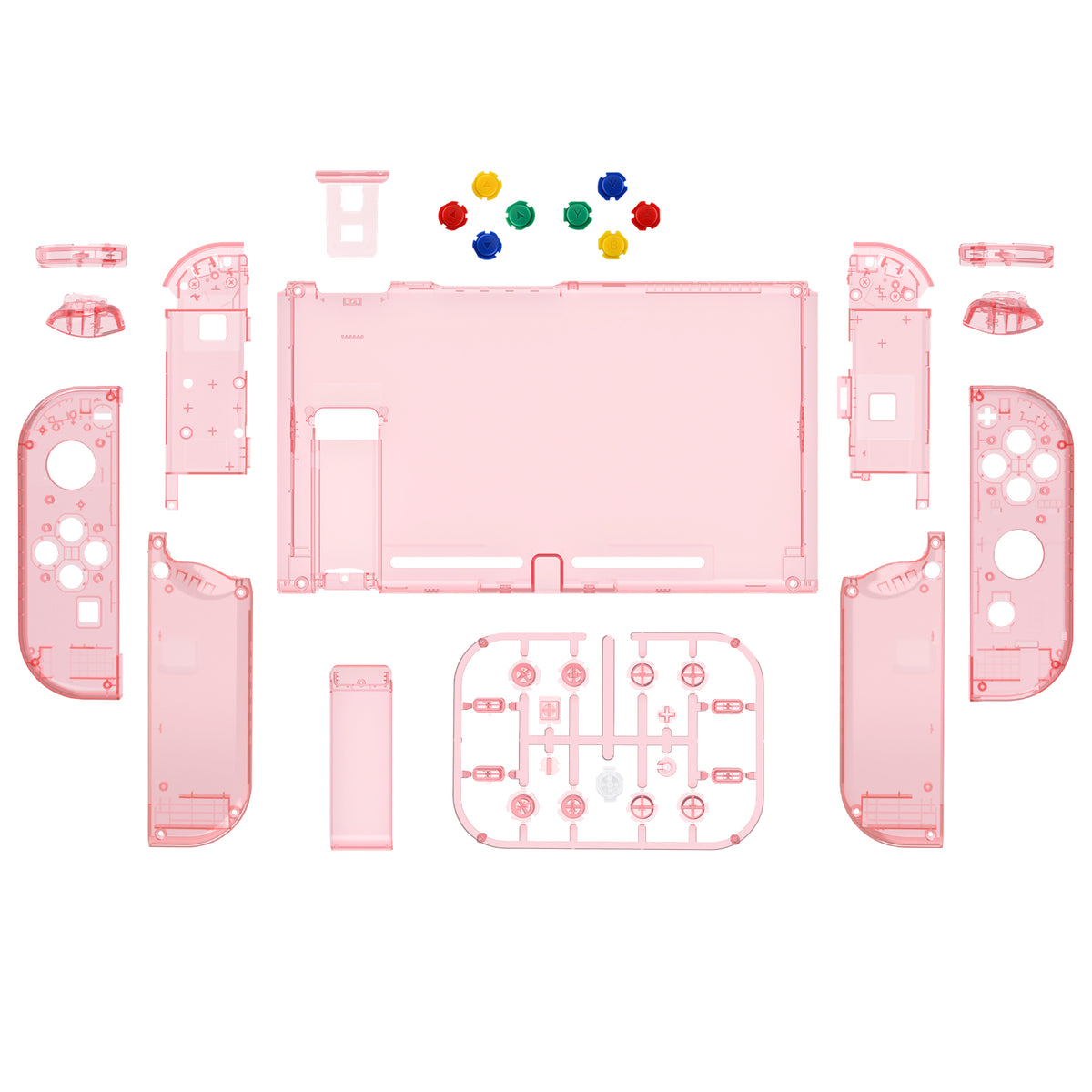 eXtremeRate Replacement Full Set Shells with Buttons for Nintendo Switch - Crystal Cherry Pink
