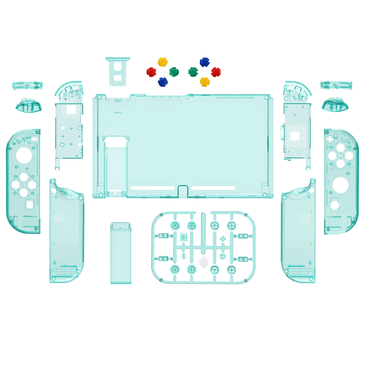 eXtremeRate Replacement Full Set Shells with Buttons for Nintendo Switch - Crystal Emerald Green