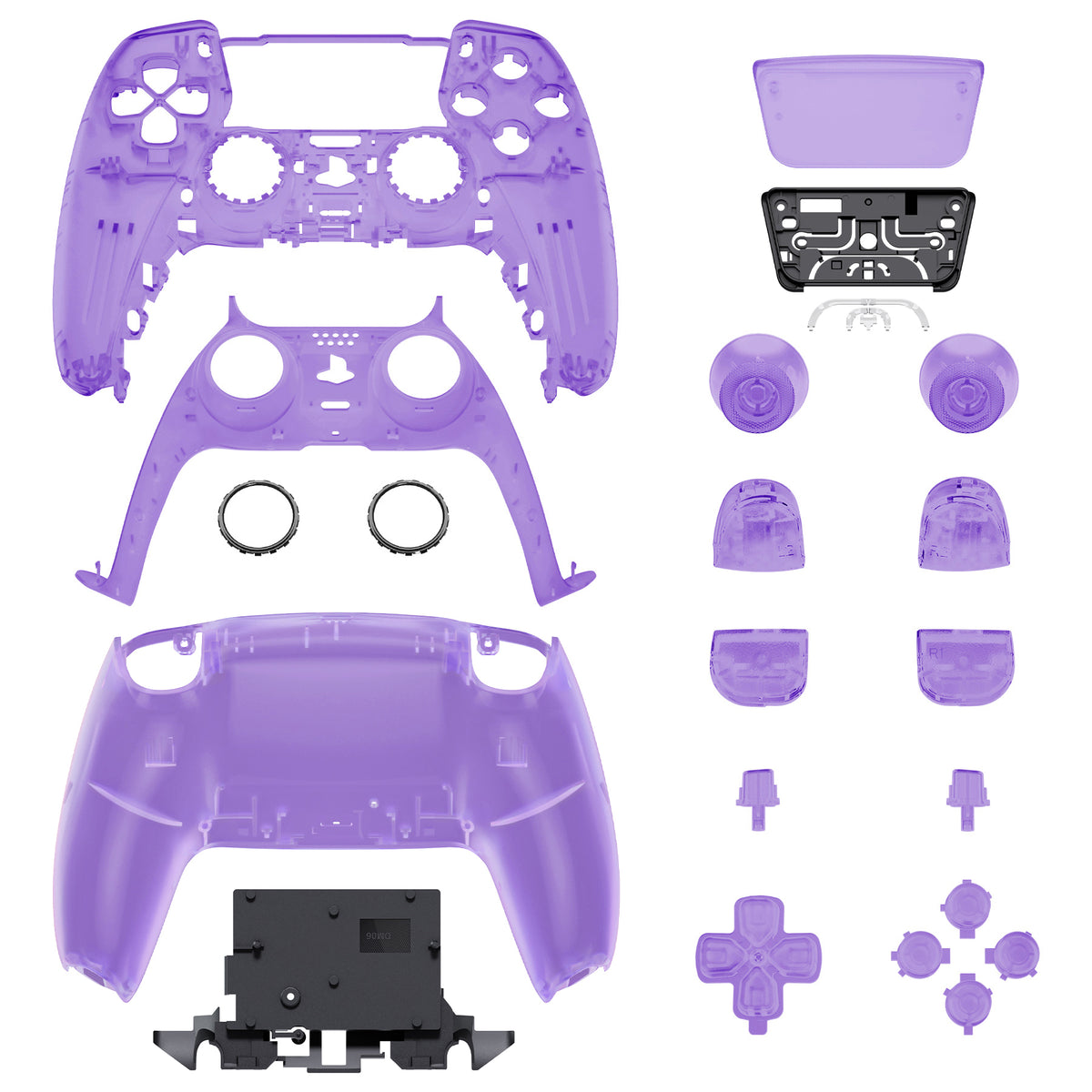 eXtremeRate Replacement Full Set Shells with Buttons Compatible with PS5 Controller BDM-030/040/050/060 - Clear Atomic Purple