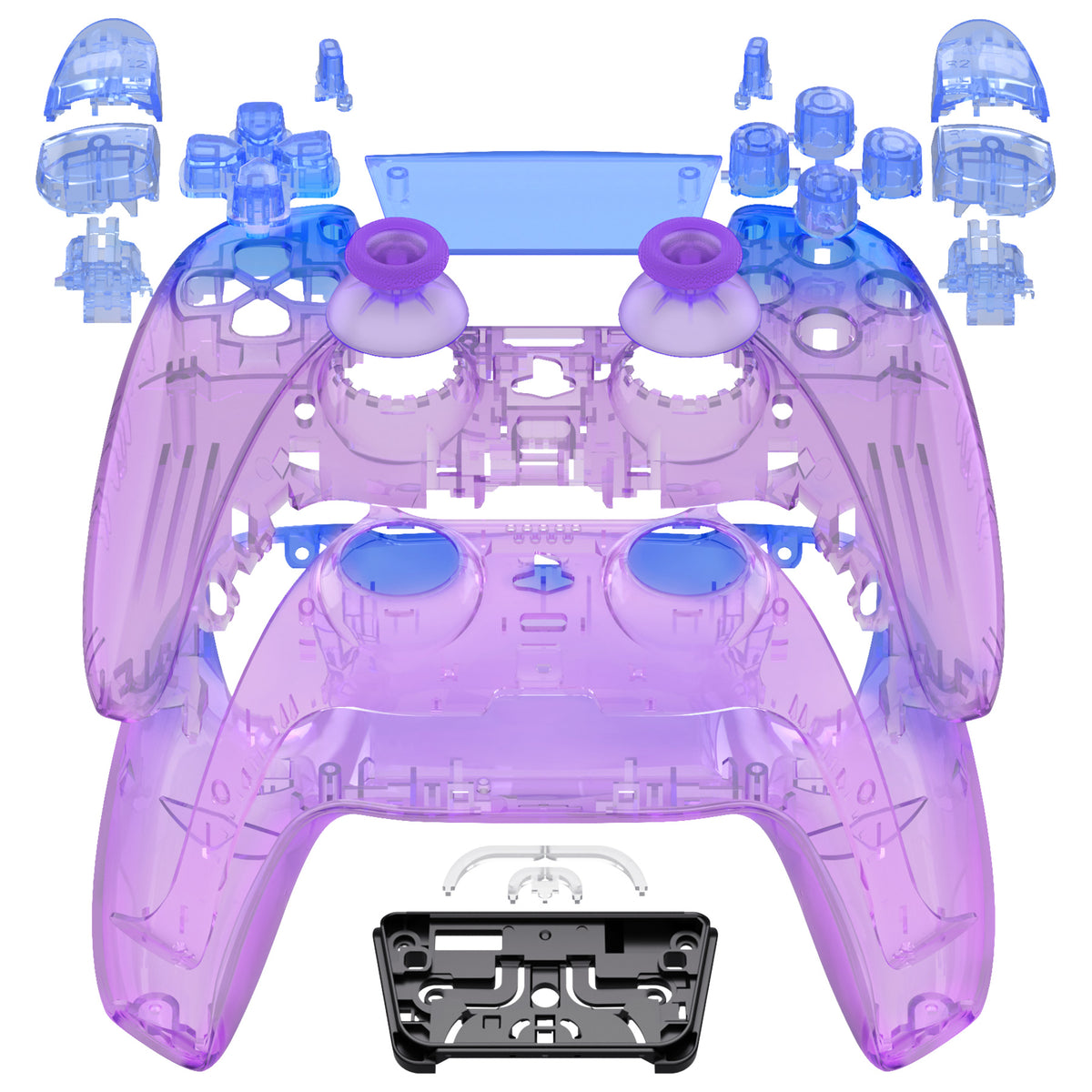 eXtremeRate Replacement Full Set Shells with Buttons Compatible with PS5 Controller BDM-030/040/050 - Gradient Translucent Bluebell