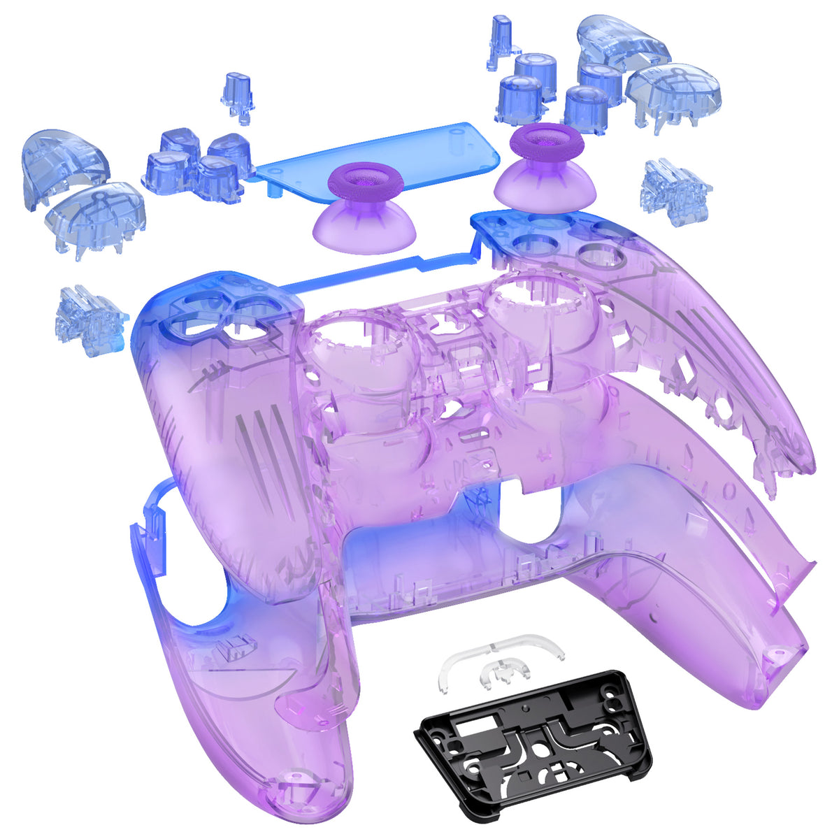 eXtremeRate Replacement Full Set Shells with Buttons Compatible with PS5 Controller BDM-030/040/050 - Gradient Translucent Bluebell