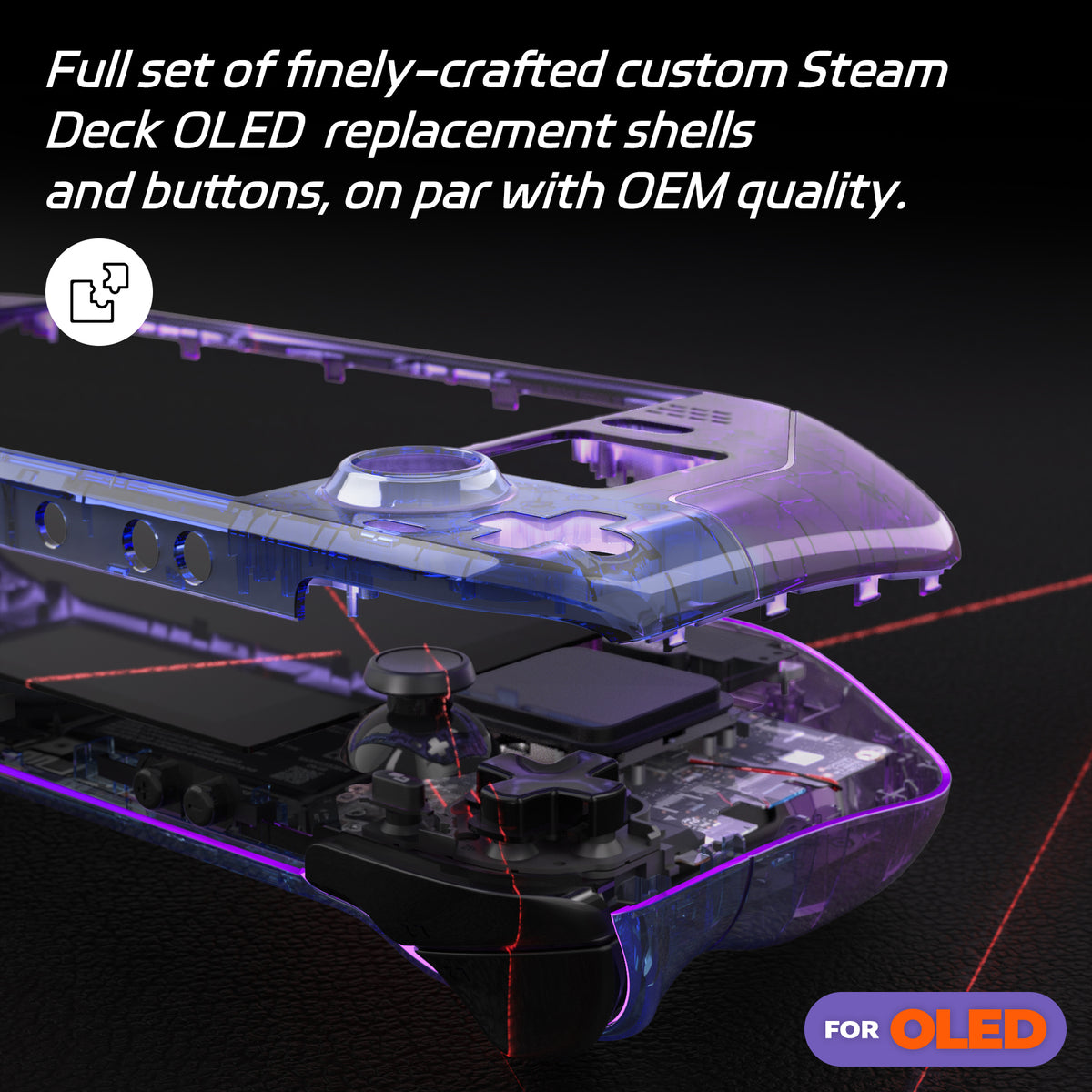 eXtremeRate Replacement Full Set Shell with Buttons for Steam Deck OLED - Gradient Translucent Bluebell