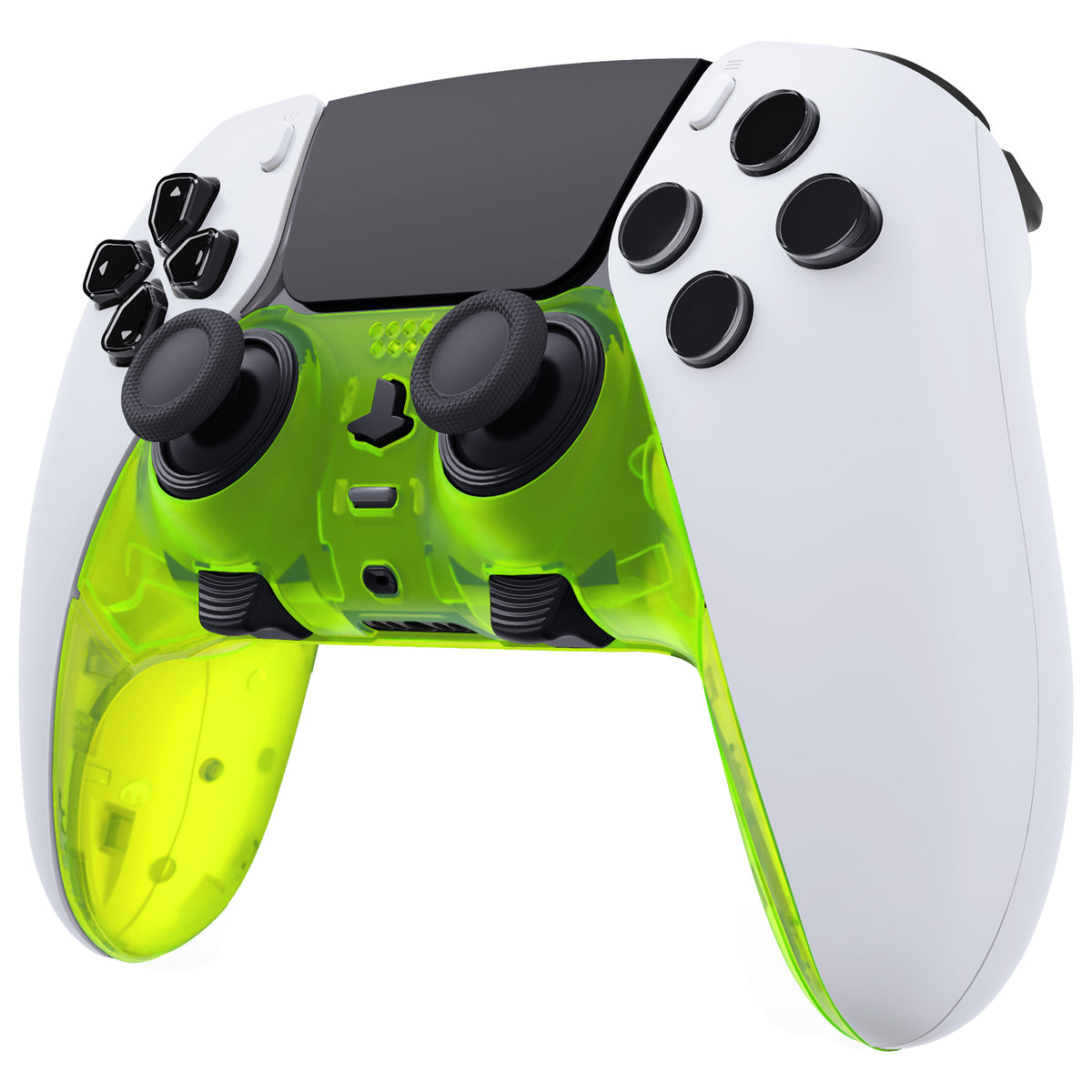 eXtremeRate Replacement Top Bottom Decorative Trim Shell Compatible with PS5 Edge Controller - Clear Lime Green