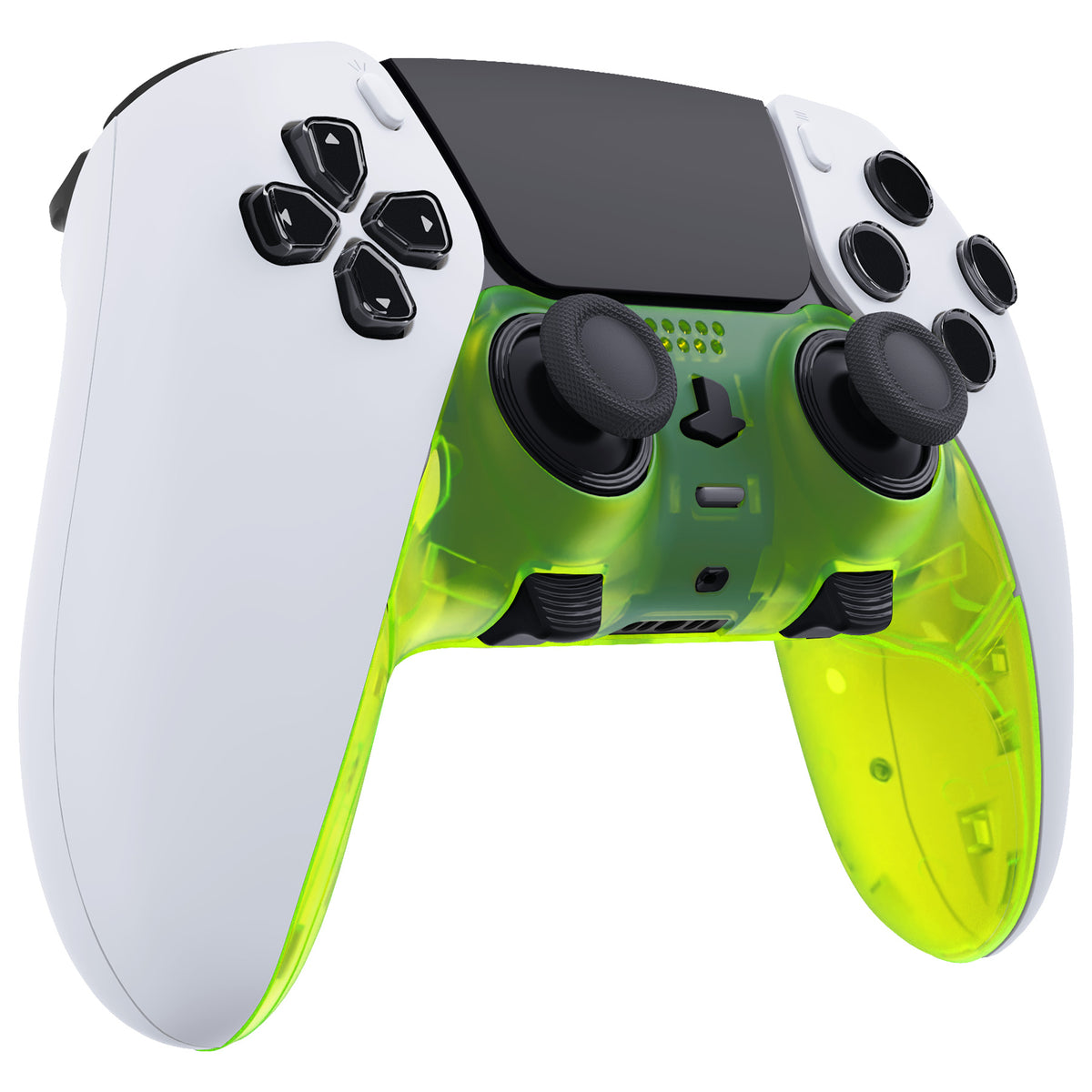 eXtremeRate Replacement Top Bottom Decorative Trim Shell Compatible with PS5 Edge Controller - Clear Lime Green