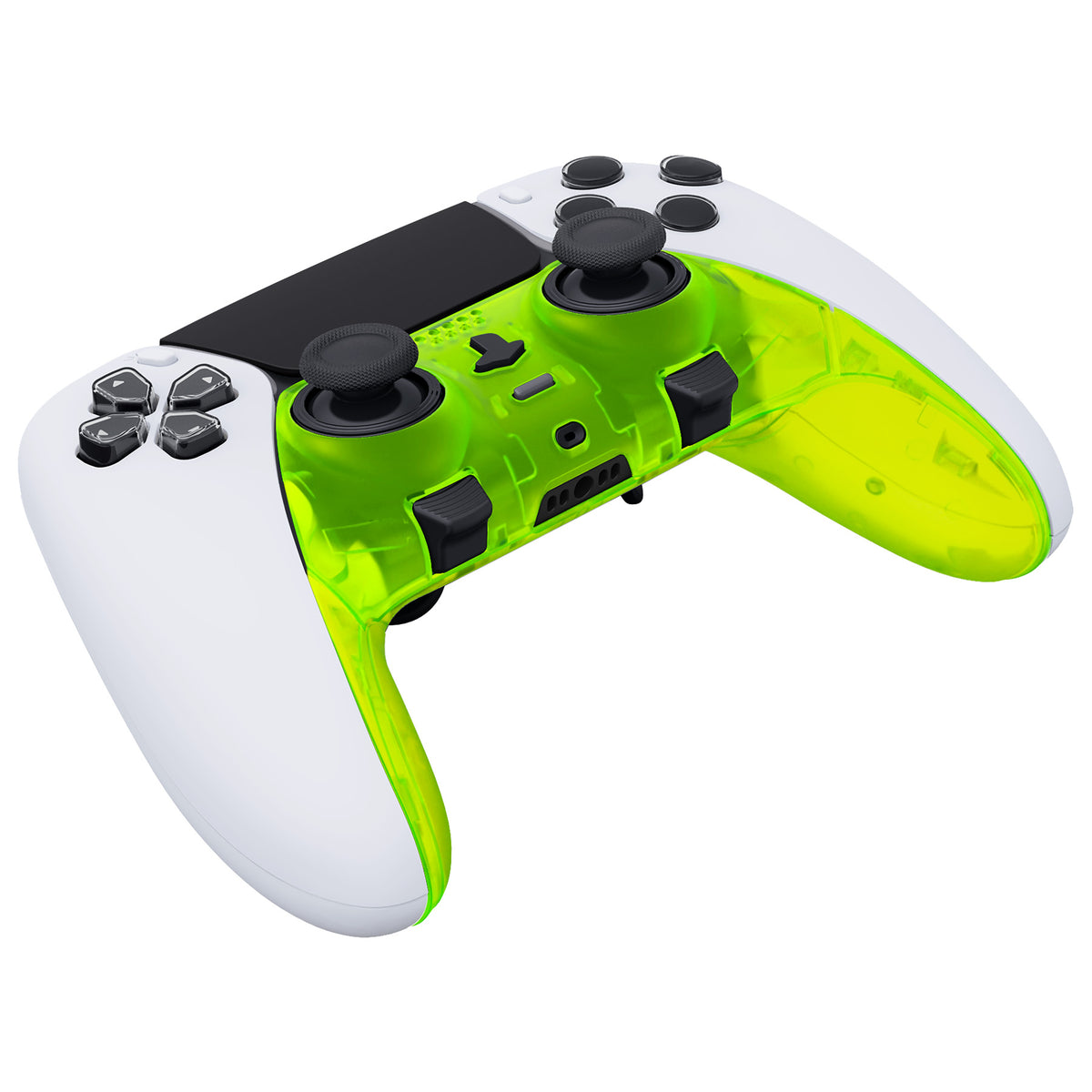 eXtremeRate Replacement Top Bottom Decorative Trim Shell Compatible with PS5 Edge Controller - Clear Lime Green