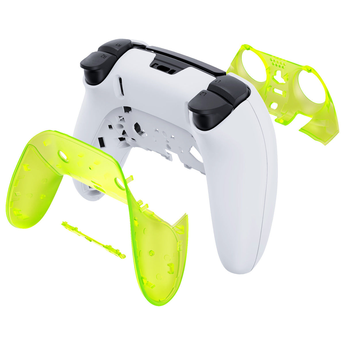 eXtremeRate Replacement Top Bottom Decorative Trim Shell Compatible with PS5 Edge Controller - Clear Lime Green
