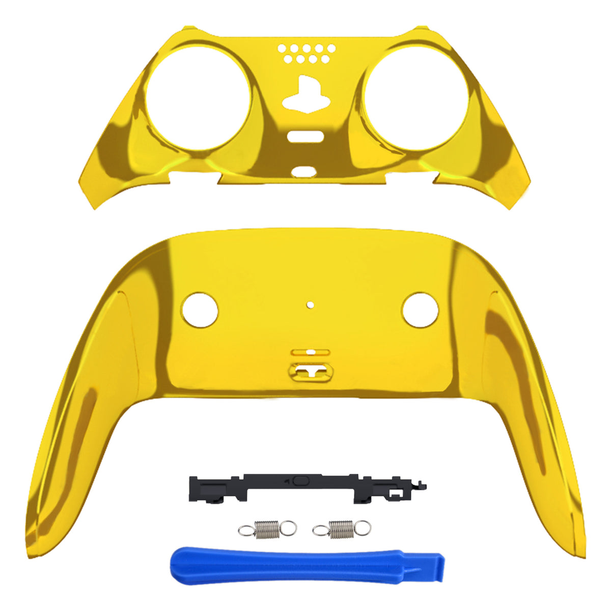 eXtremeRate Replacement Top Bottom Decorative Trim Shell Compatible with PS5 Edge Controller - Chrome Gold
