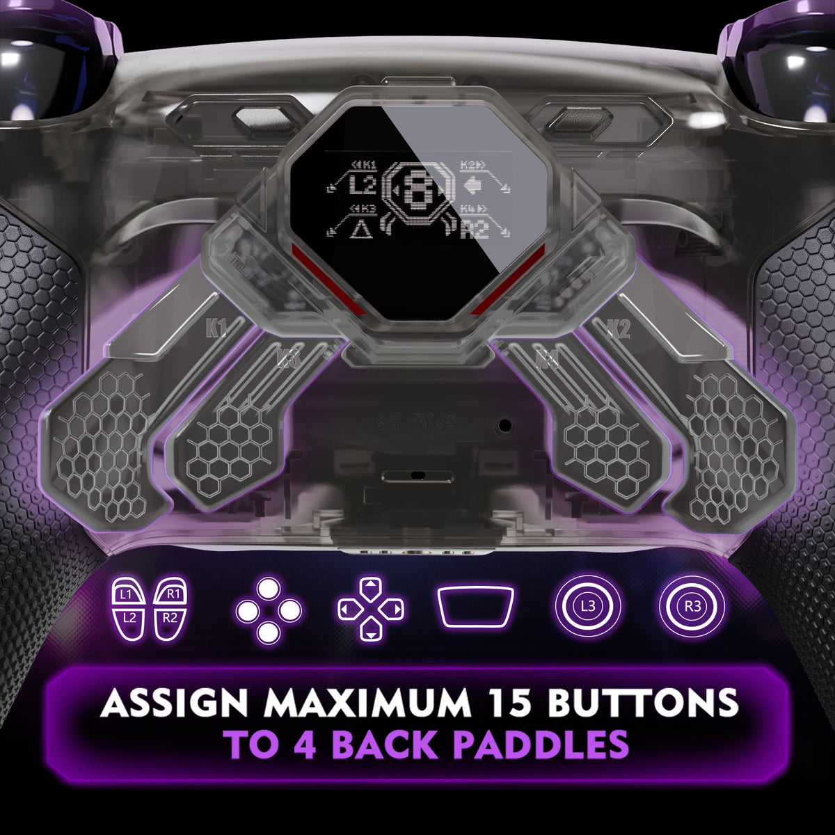 eXtremeRate SPARK Back Paddles Kit with OLED Display & Clicky Trigger Stops & Ergonomic Grips for PS5 Controller BDM-010/020 - Rubberized Clear & Black