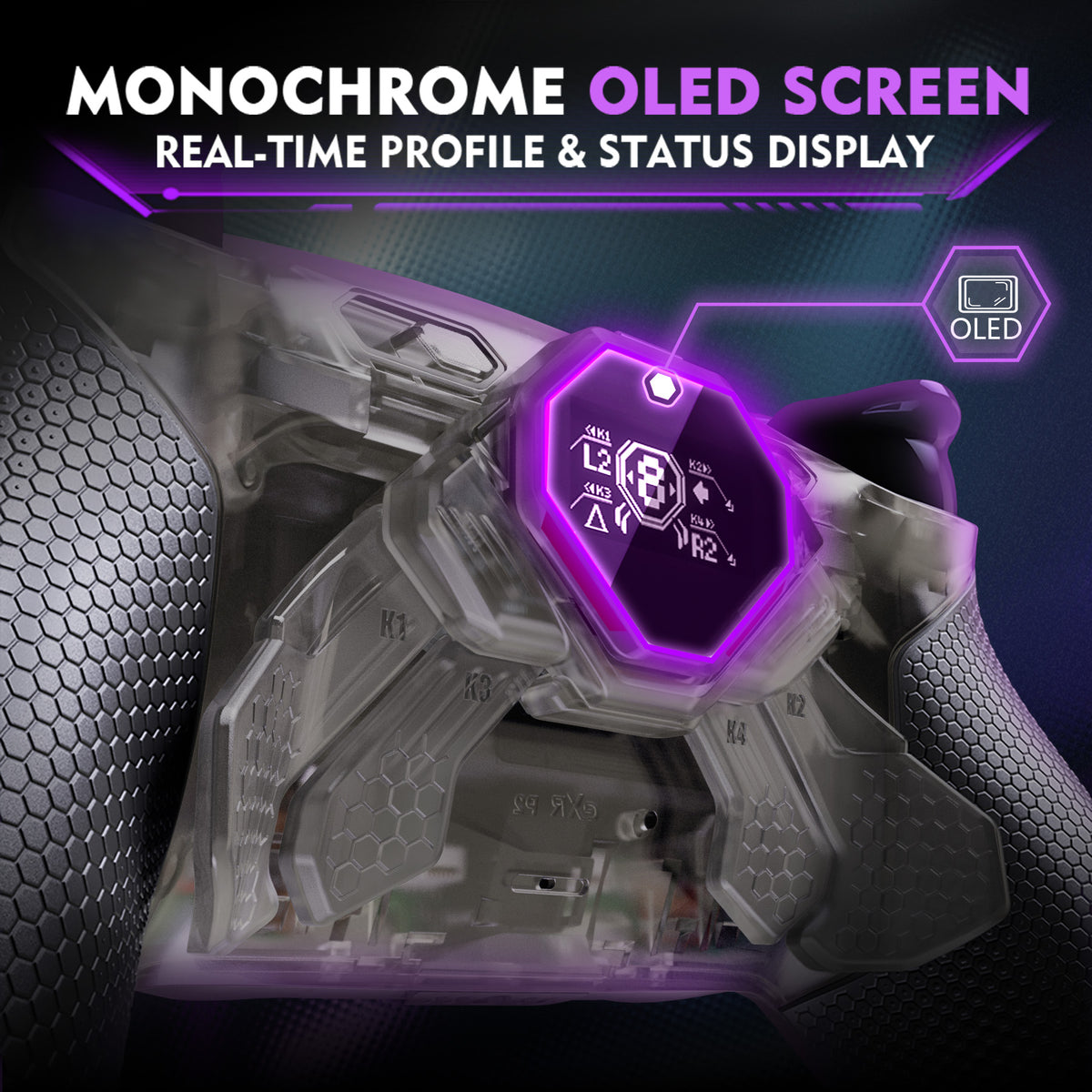 eXtremeRate SPARK Back Paddles Kit with OLED Display & Clicky Trigger Stops & Ergonomic Grips for PS5 Controller BDM-010/020 - Rubberized Clear & Black