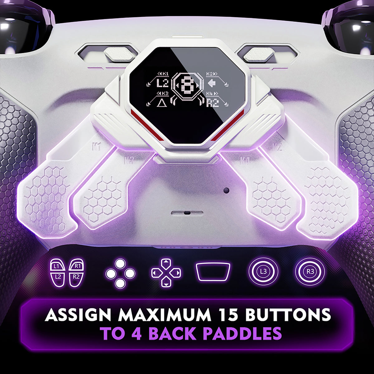 eXtremeRate SPARK Back Paddles Kit with OLED Display & Clicky Trigger Stops & Ergonomic Grips for PS5 Controller BDM-010/020 - Rubberized White & Black