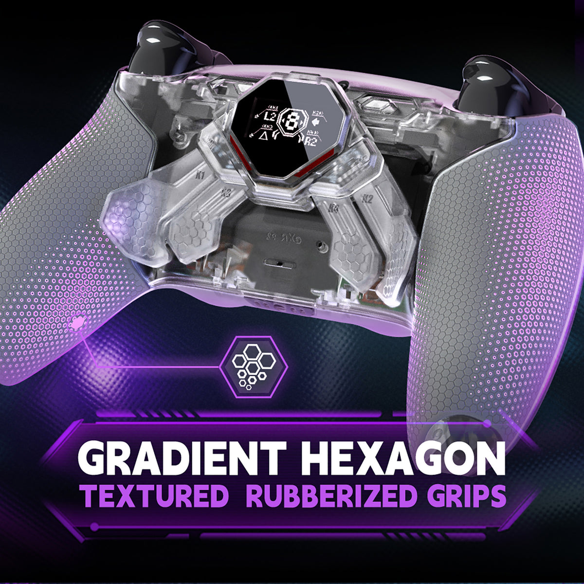 eXtremeRate SPARK Back Paddles Kit with OLED Display & Clicky Trigger Stops & Ergonomic Grips for PS5 Controller BDM-030/040/050/060 - Rubberized Clear & Gray