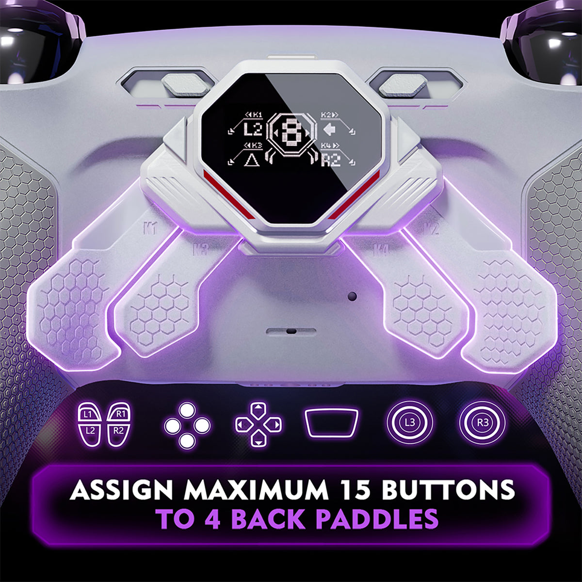 eXtremeRate SPARK Back Paddles Kit with OLED Display & Clicky Trigger Stops & Ergonomic Grips for PS5 Controller BDM-030/040/050/060 - Rubberized Solid White & Gray