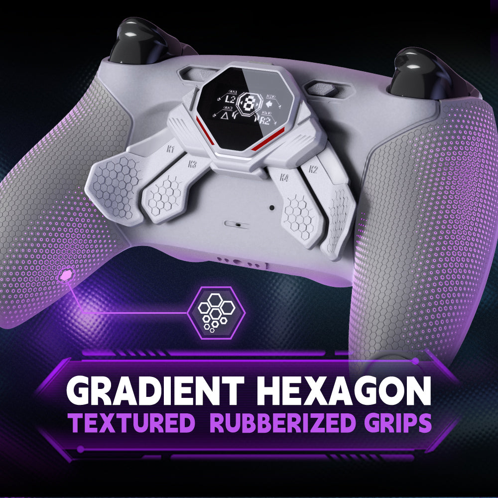 eXtremeRate SPARK Back Paddles Kit with OLED Display & Clicky Trigger Stops & Ergonomic Grips for PS5 Controller BDM-030/040/050/060 - Rubberized Solid White & Gray