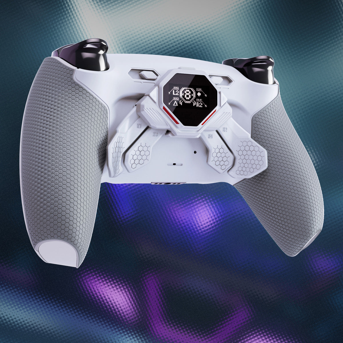 eXtremeRate SPARK Back Paddles Kit with OLED Display & Clicky Trigger Stops & Ergonomic Grips for PS5 Controller BDM-030/040/050/060 - Rubberized Solid White & Gray