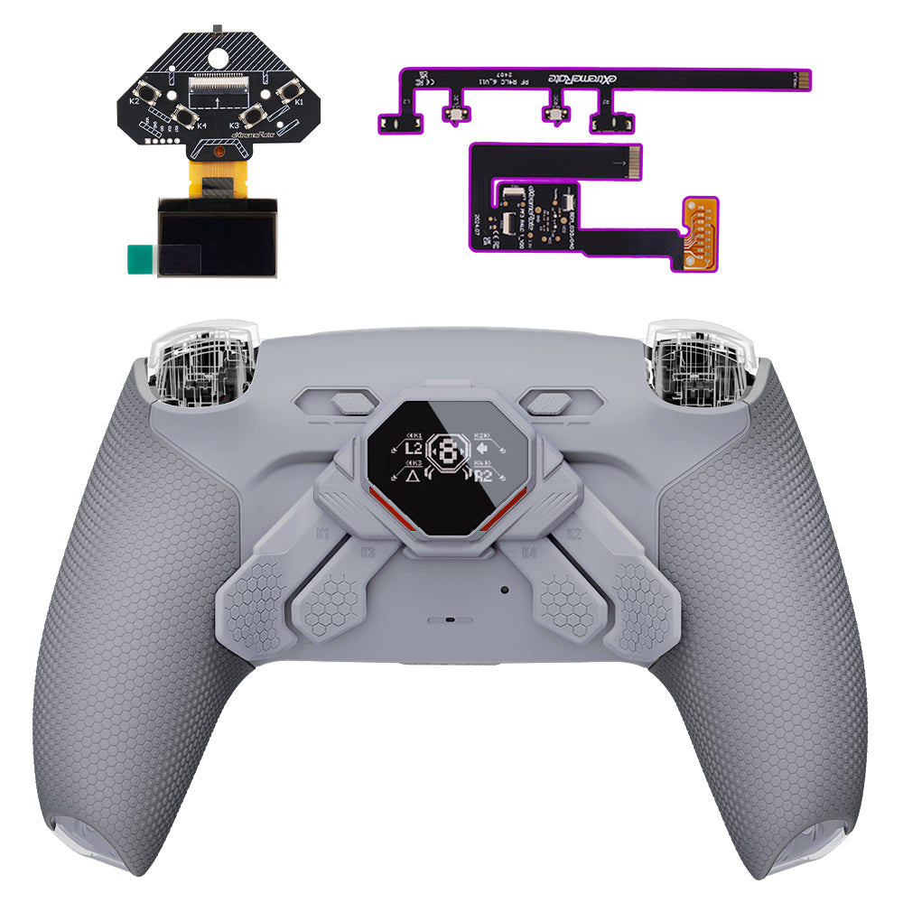 eXtremeRate SPARK Back Paddles Kit with OLED Display & Clicky Trigger Stops & Ergonomic Grips for PS5 Controller BDM-030/040/050 - Rubberized Gray & New Hope Gray