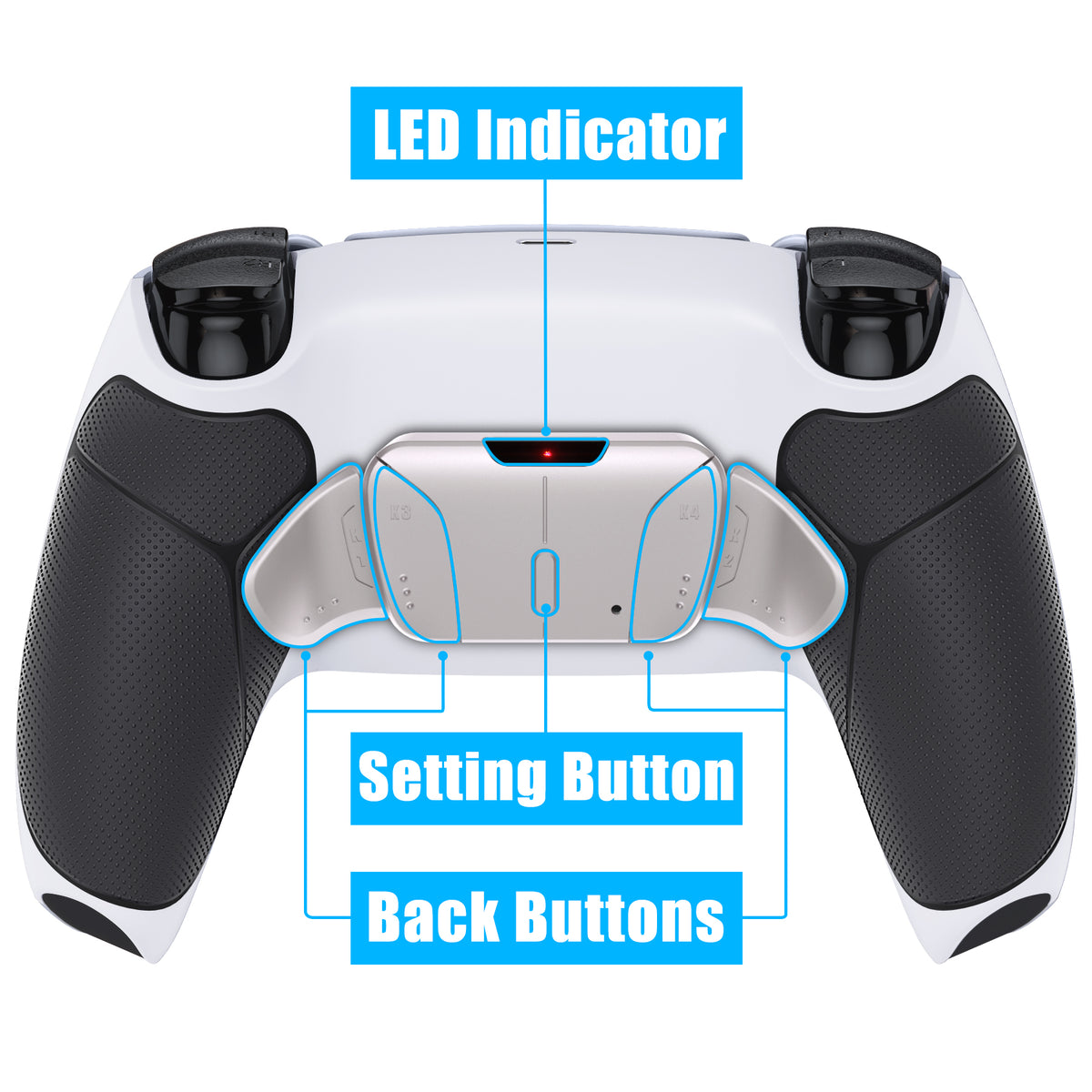 eXtremeRate Silver Real Metal Buttons (RMB) Version RISE4 Remap Kit for PS5 Controller BDM-010/020 - Rubberized White Black eXtremeRate