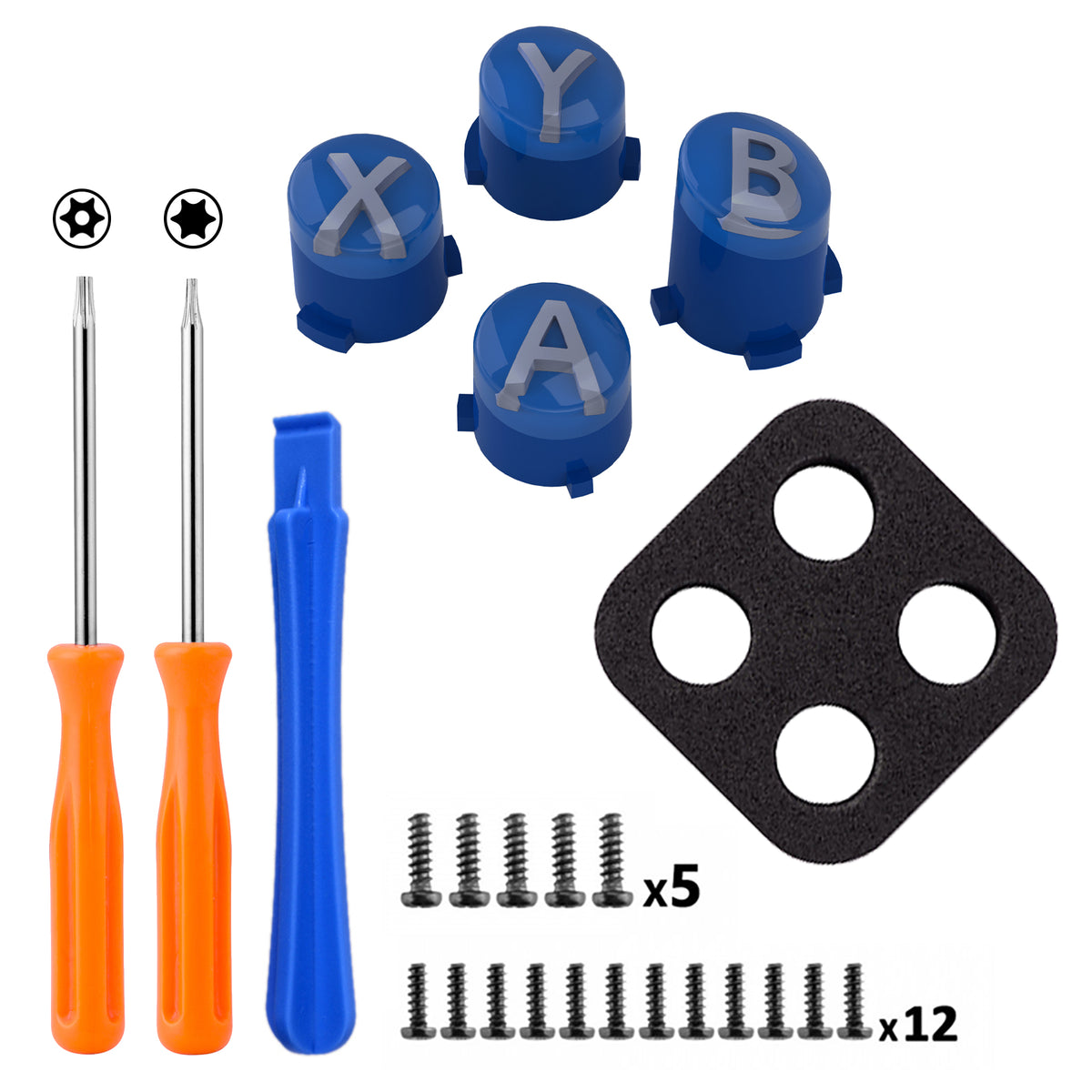 eXtremeRate Three-Tone ABXY Action Buttons with Classic Symbols for Xbox Series X/S Controller & Xbox One X/S & Xbox One Elite V1/V2 Controller - Yale Blue & Clear & New Hope Gray