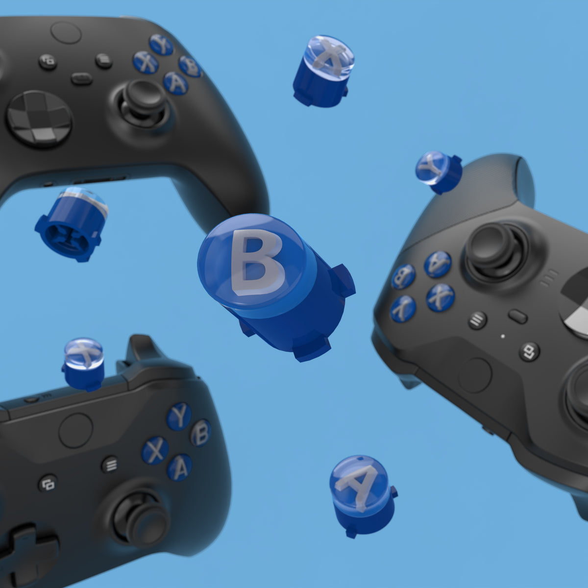 eXtremeRate Three-Tone ABXY Action Buttons with Classic Symbols for Xbox Series X/S Controller & Xbox One X/S & Xbox One Elite V1/V2 Controller - Yale Blue & Clear & New Hope Gray
