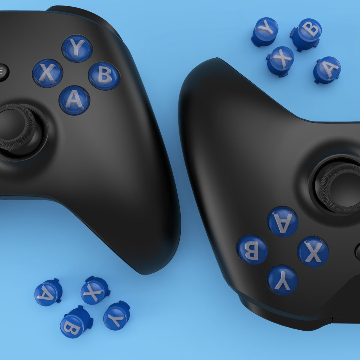eXtremeRate Three-Tone ABXY Action Buttons with Classic Symbols for Xbox Series X/S Controller & Xbox One X/S & Xbox One Elite V1/V2 Controller - Yale Blue & Clear & New Hope Gray