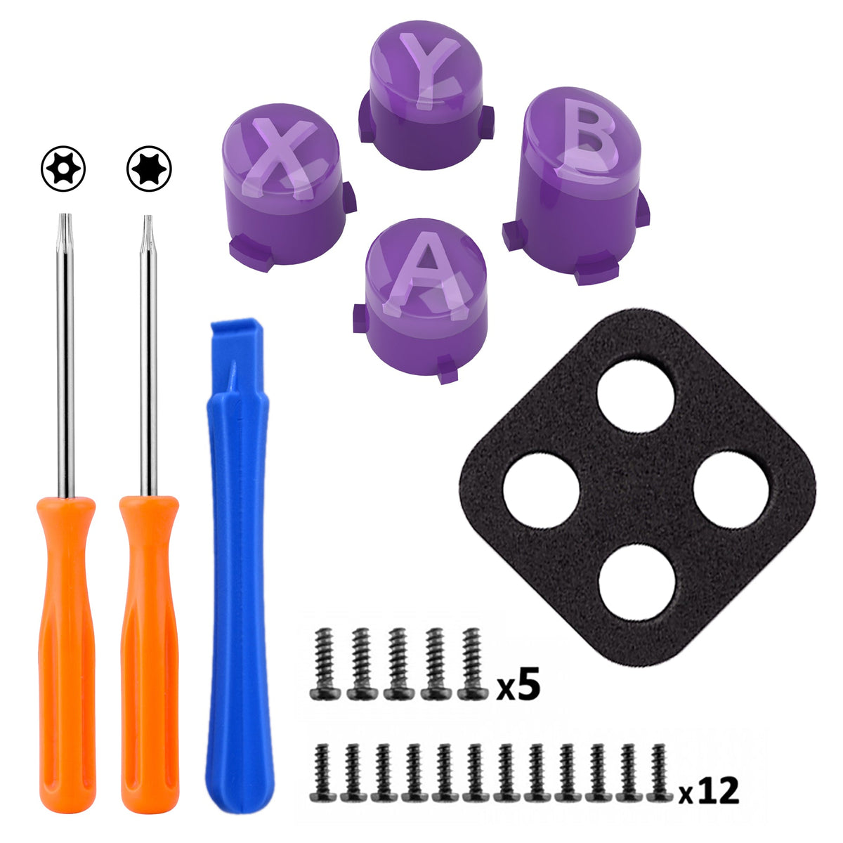 eXtremeRate Three-Tone ABXY Action Buttons with Classic Symbols for Xbox Series X/S Controller & Xbox One X/S & Xbox One Elite V1/V2 Controller - Mist Purple & Clear & Taro Purple eXtremeRate