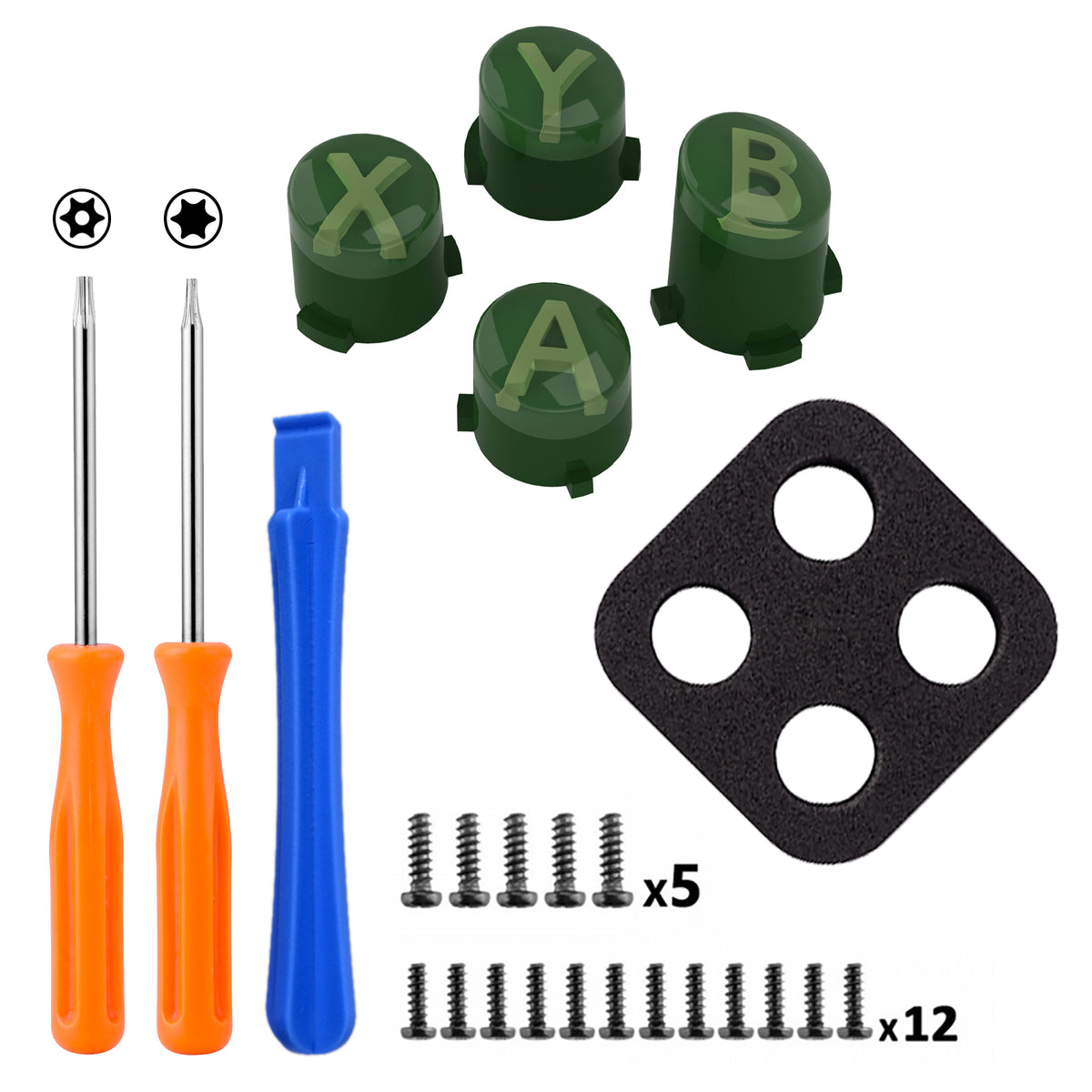 eXtremeRate Three-Tone ABXY Action Buttons with Classic Symbols for Xbox Series X/S Controller & Xbox One X/S & Xbox One Elite V1/V2 Controller - Deep Pine Green & Clear & Bamboo Green