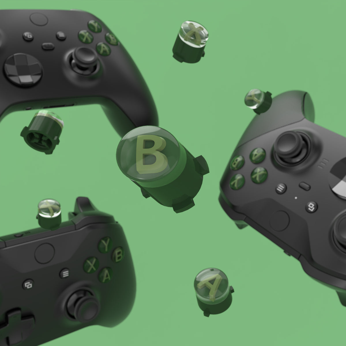 eXtremeRate Three-Tone ABXY Action Buttons with Classic Symbols for Xbox Series X/S Controller & Xbox One X/S & Xbox One Elite V1/V2 Controller - Deep Pine Green & Clear & Bamboo Green
